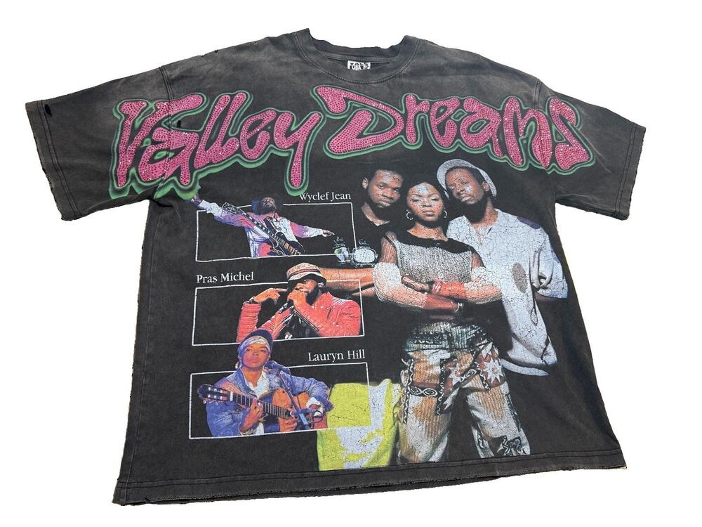 Vale USA Valley Dreams Fever Bling Fugees Print T-Shirt Black Short Sleeve Sz XL
